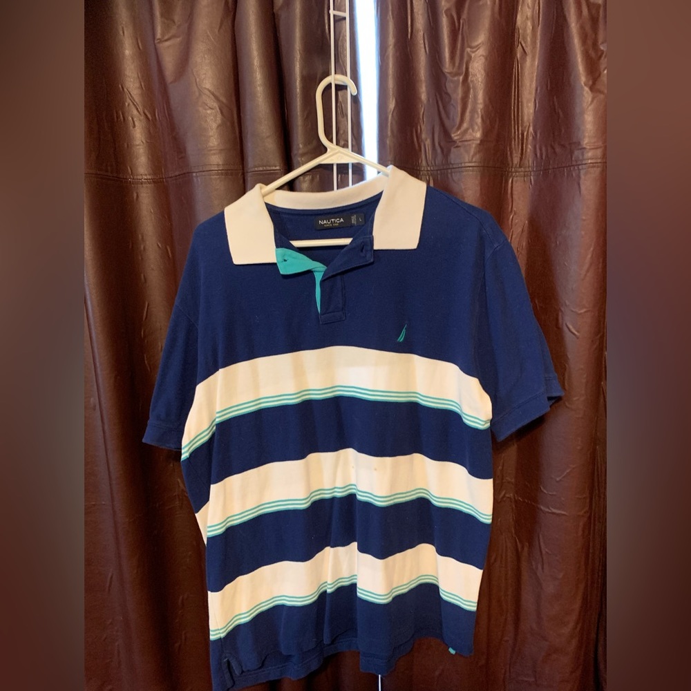 Nautica blue white polo tee large